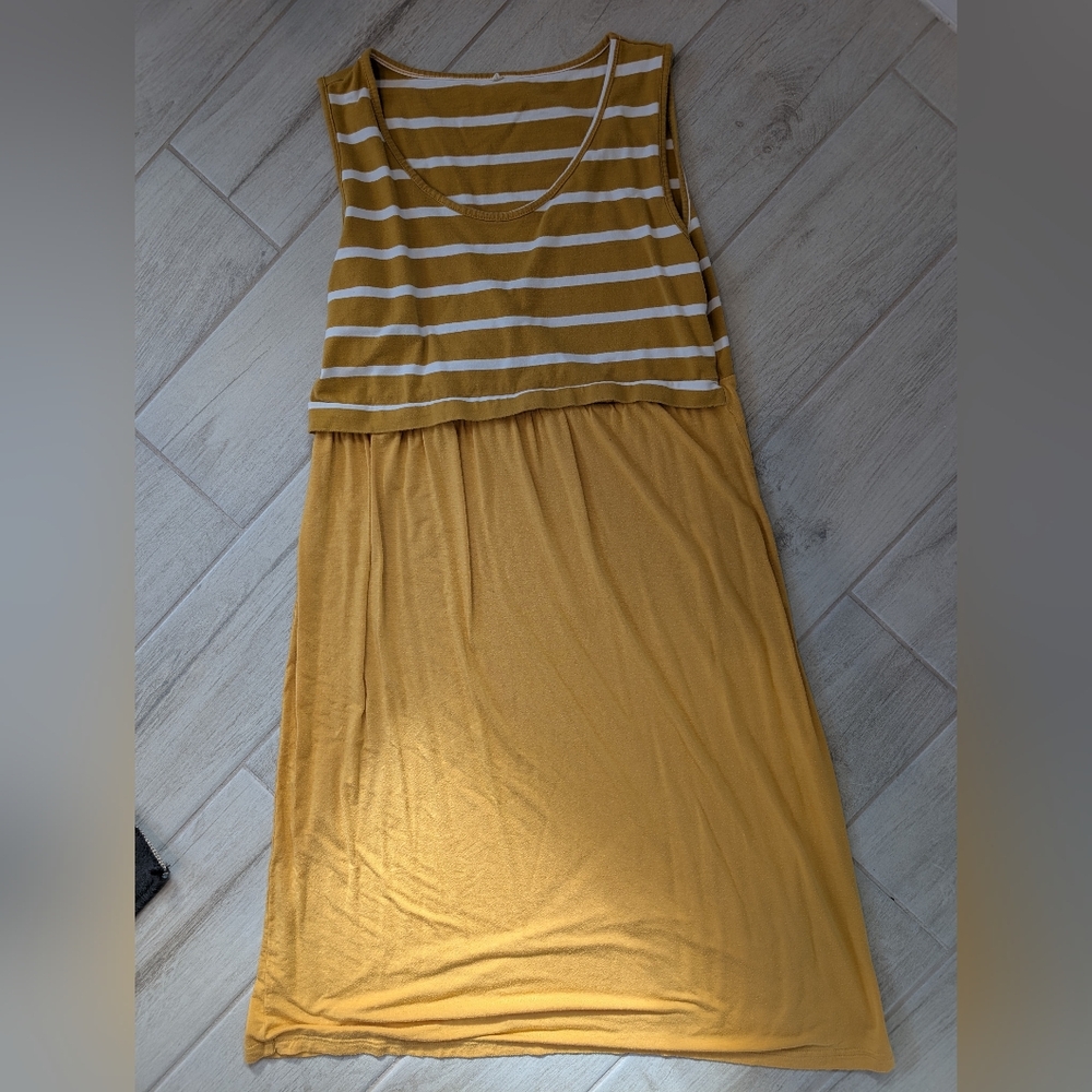 Mustard Striped Sleeveless Knee Length Nursing Dress